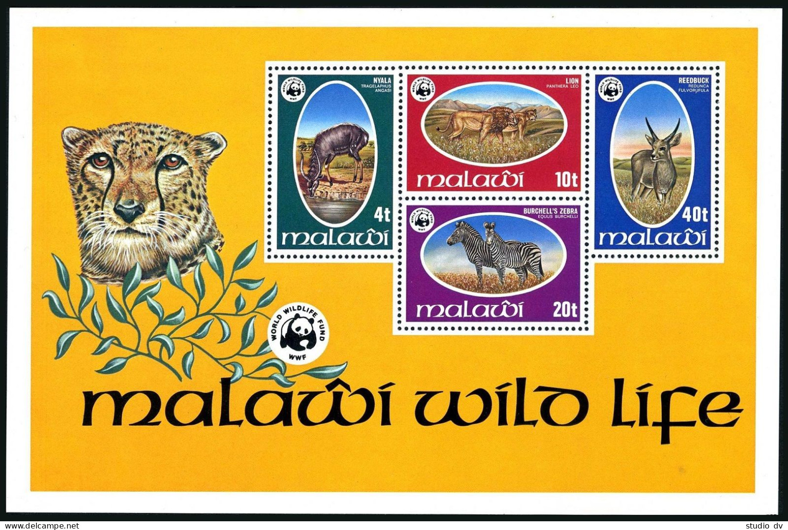 Malawi 319-322,322a, MNH. Mi 297-300,Bl.52. WWF 1978. Nyala,Lions,Zebra,Reedbuck - Malawi (1964-...)