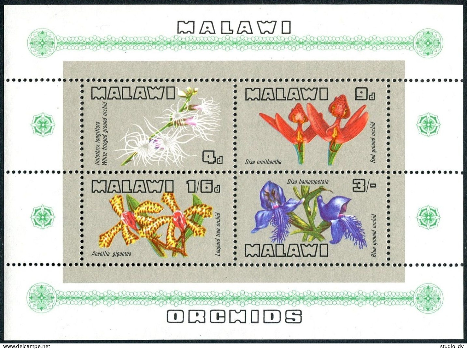 Malawi 117a Sheet,MNH.Michel Bl.14. Orchids 1969.White Fringed Ground,Leopard, - Malawi (1964-...)