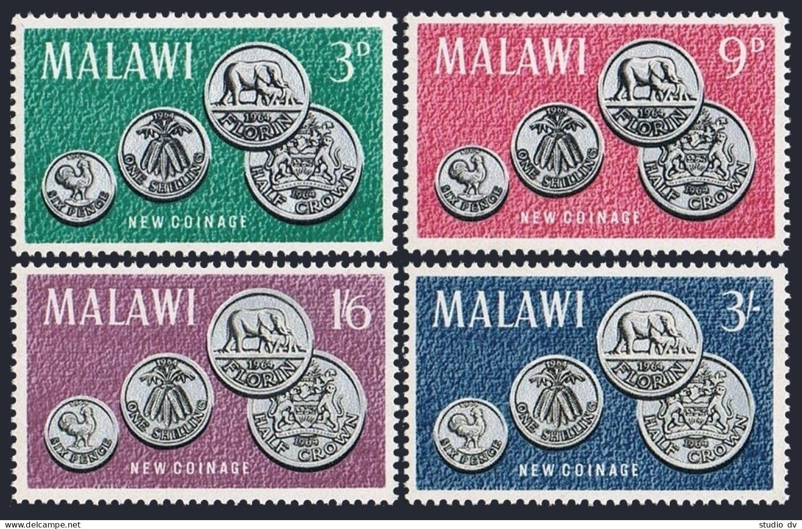 Malawi 22-25,25a,hinged.Michel 23-26,Bl.2. New Coinage Issue 1965:Bird,Elephant. - Malawi (1964-...)