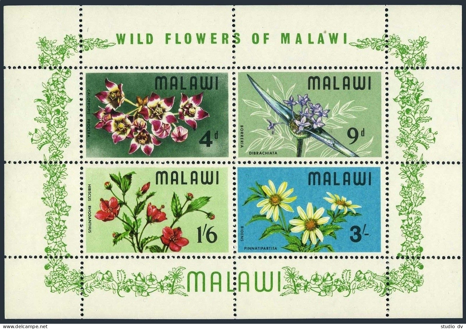 Malawi 83-86,86a,MNH.Michel 80-83,Bl.10. Wild Flowers 1968.Calotropis Procera, - Malawi (1964-...)