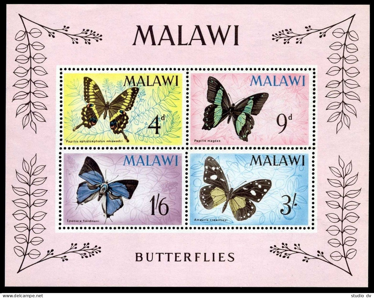 Malawi 37-40,40a Sheet,MNH.Michel 37-40,Bl.5. Butterflies 1966. - Malawi (1964-...)