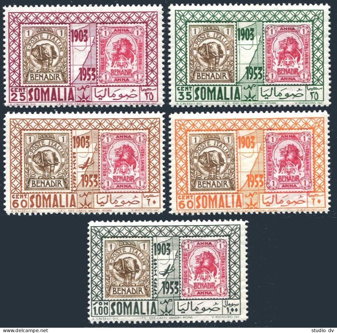 Somalia 192-194,C32-C33,hinged.Mi 283-287. Somali Postage Stamp,50,1953.Elephant - Malí (1959-...)