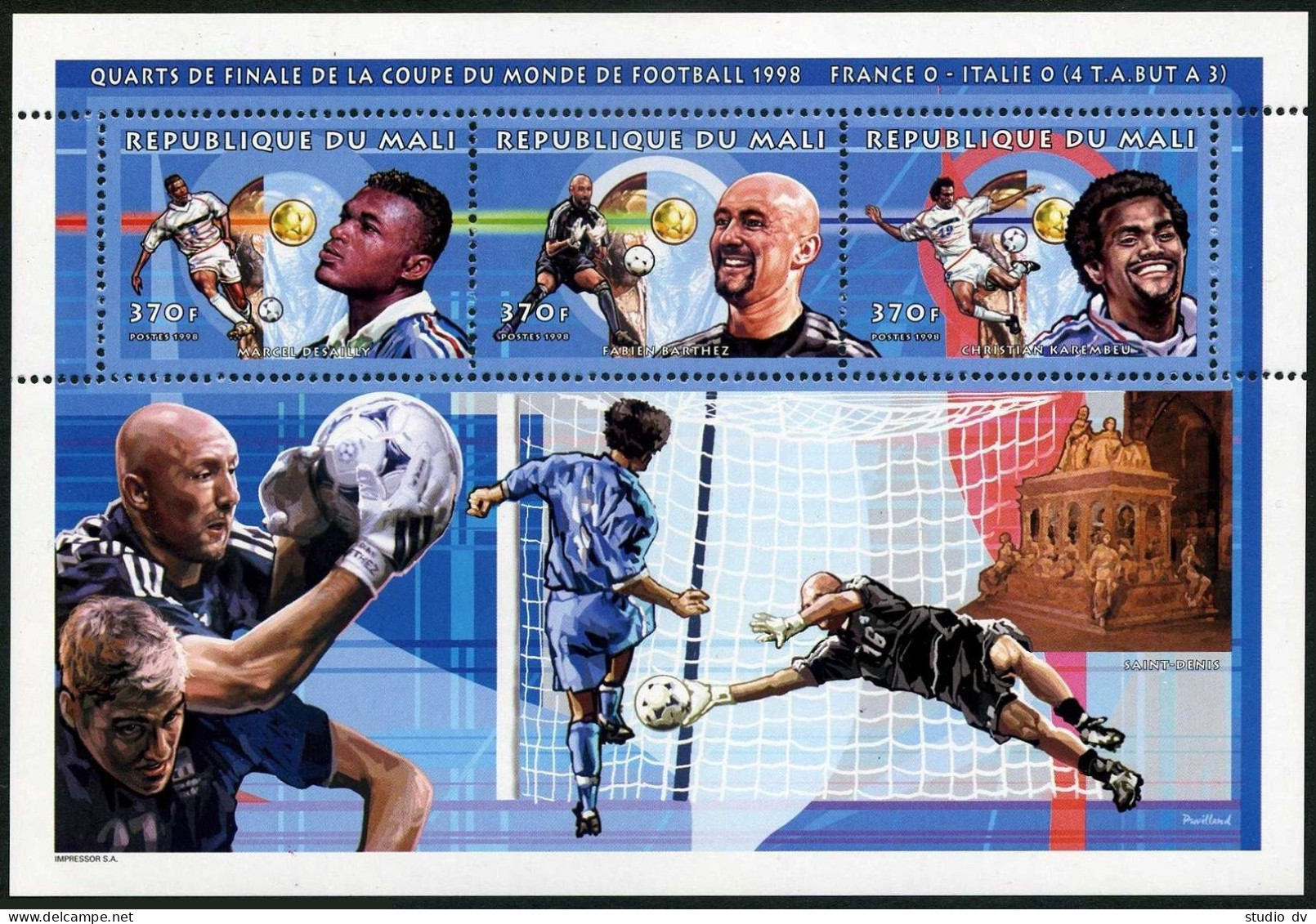 Mali 984 Ac Sheet, MNH. World Soccer Cup France-1998. Famous Players. - Mali (1959-...)
