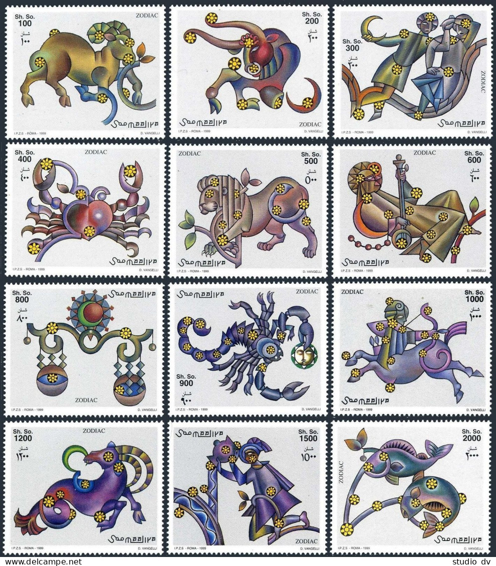 Somalia Michel 776-787, 788 Bl.63, MNH. Zodiac Sings, 1999. - Malí (1959-...)