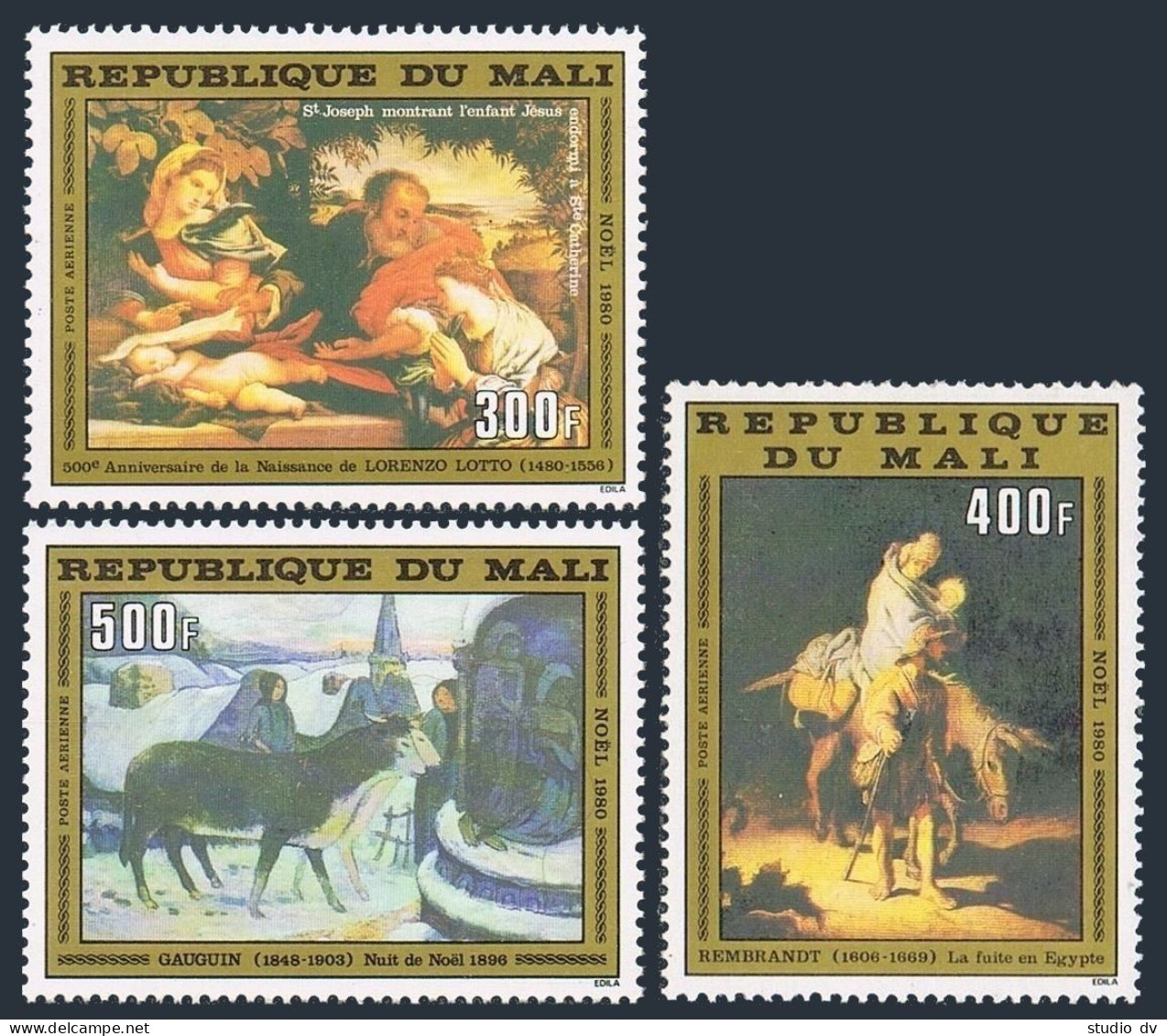 Mali C409-C411, MNH. Mi 819-821. Christmas 1980. Lorenzo, Rembrandt, Gauguin. - Mali (1959-...)