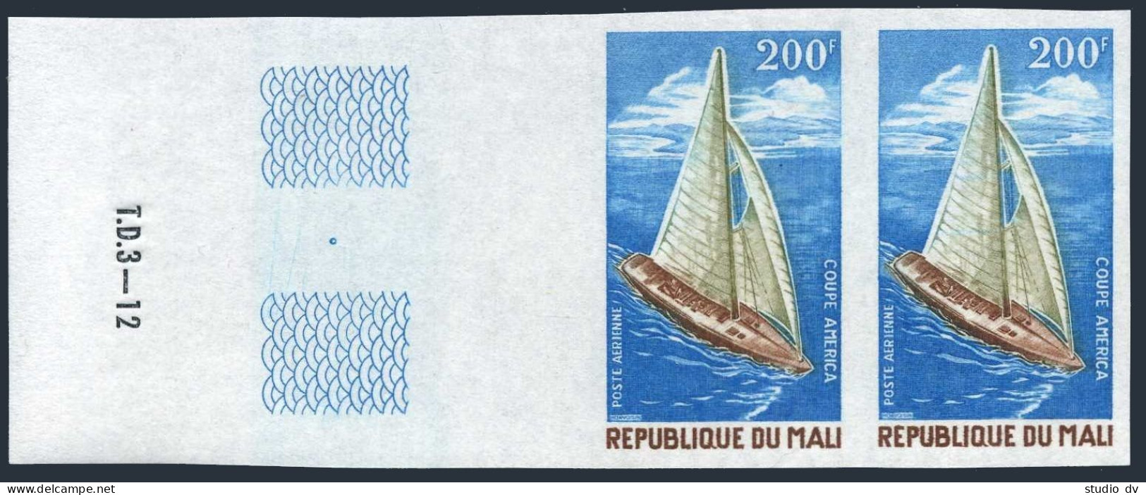 Mali C118 Imperf Pair,MNH.Michel 271B. Sport 1971. Racing Yacht - America's Cup. - Mali (1959-...)