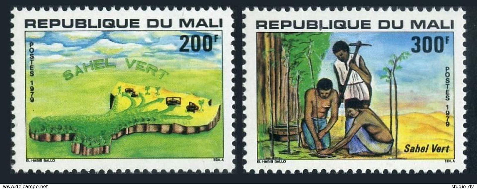 Mali 338-339,MNH.Michel 709-710. Operation Green Sahel,1979,Map,planting Tree. - Mali (1959-...)