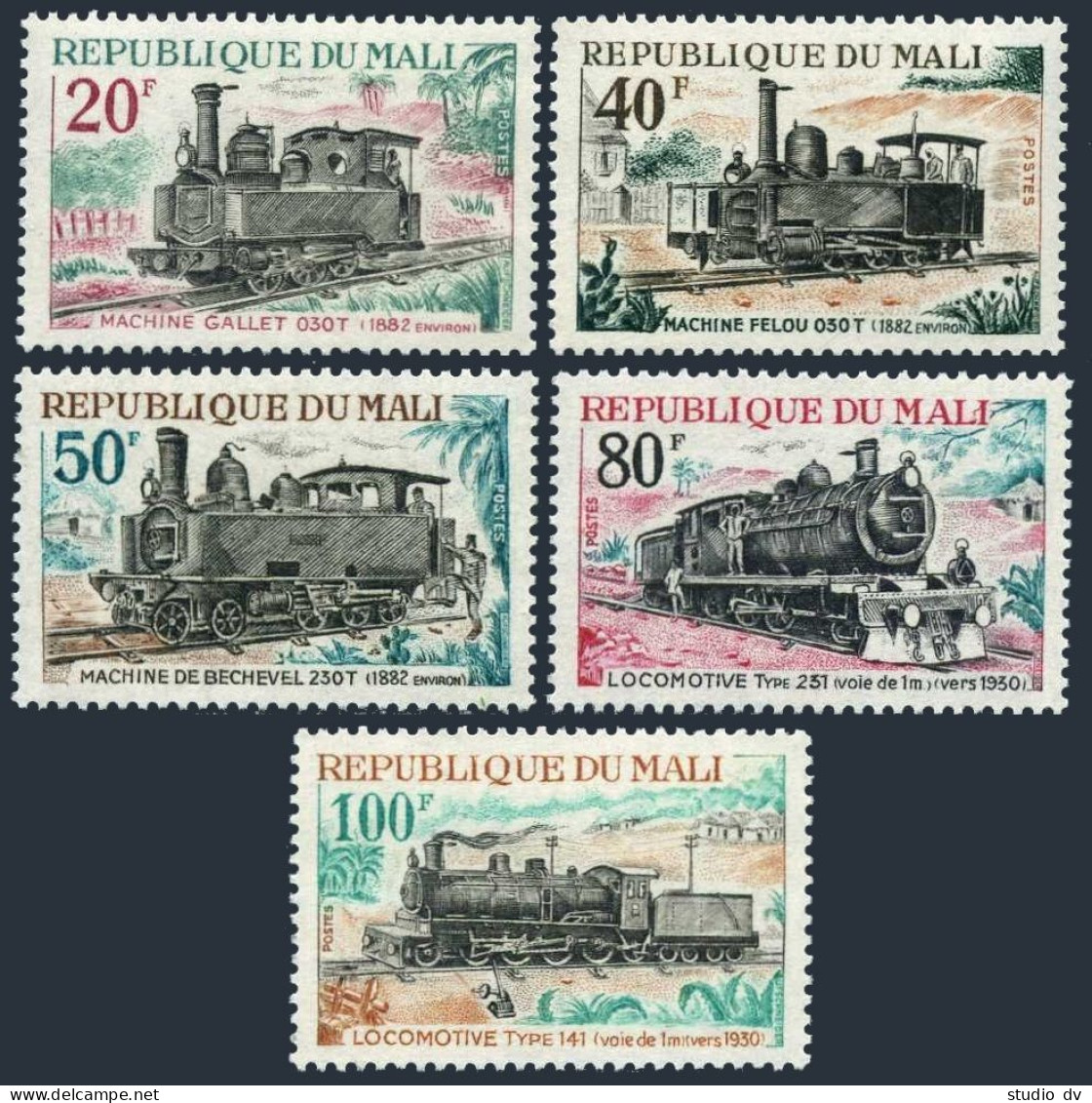 Mali 140-144,MNH.Michel 255-259. Old Steam Locomotives,1970.Gallet 030T,1882; - Mali (1959-...)