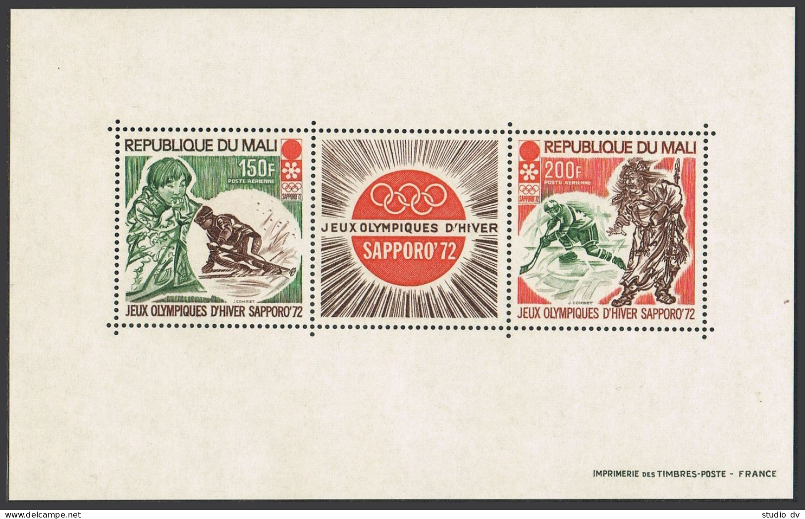 Mali C140-C141,C141a,MNH.Mi 309-310,Bl.5. Olympics Sapporo-1972.Slalom,Hockey. - Mali (1959-...)