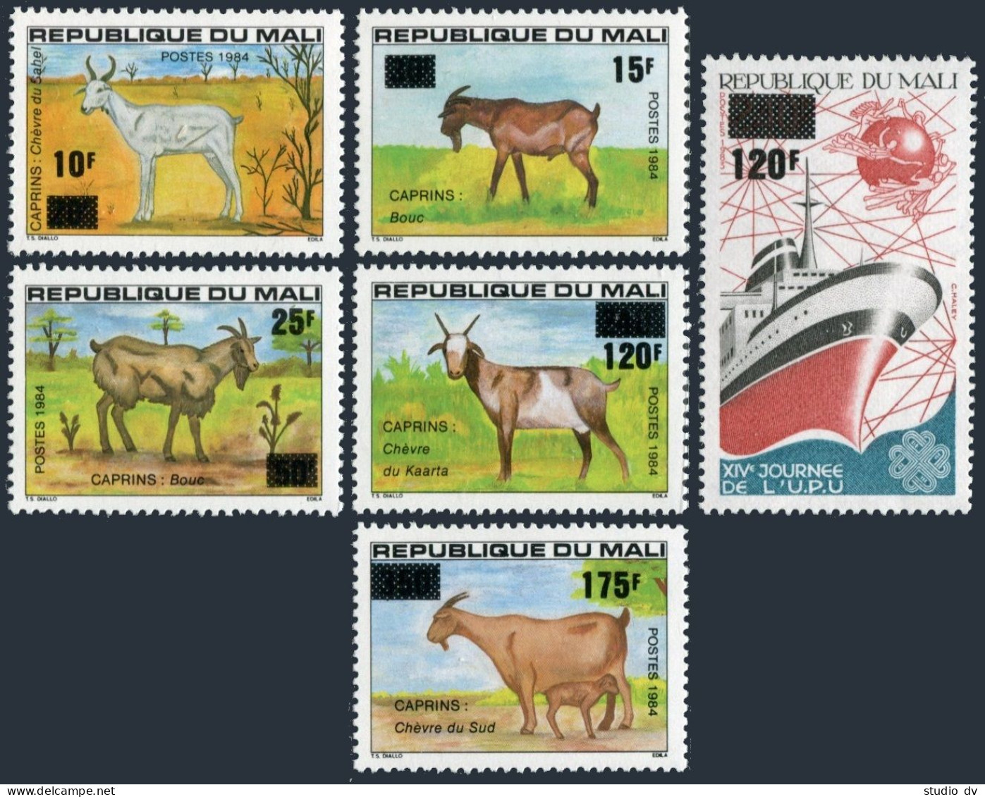 Mali 497-502, MNH. Michel 1001-1006. New Value 1984. Goats. World UPU Day. - Mali (1959-...)