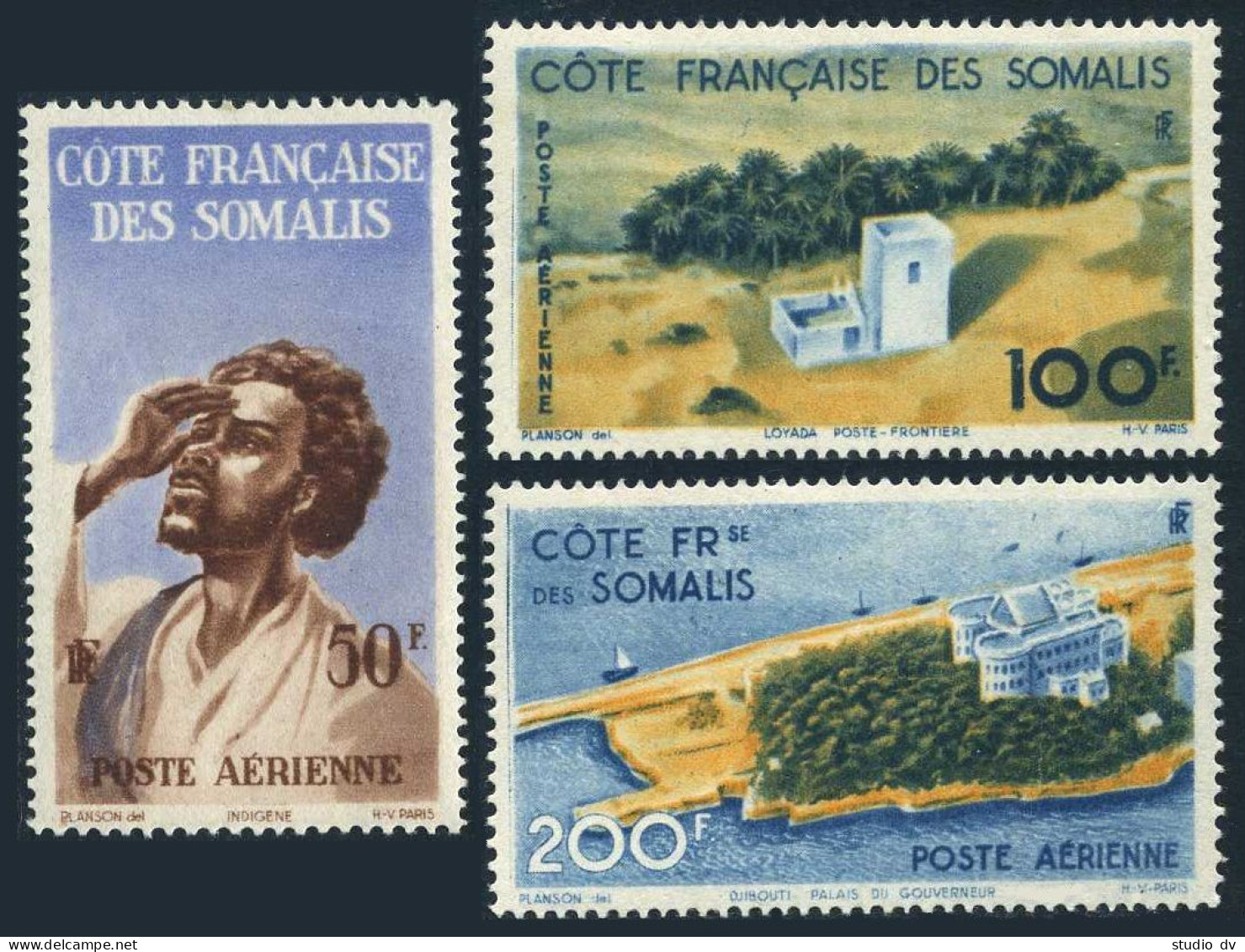 Fr Somali Coast C15-C17, MNH. Michel 304-306. Gazing Skyward; Mansion. 1947. - Mali (1959-...)