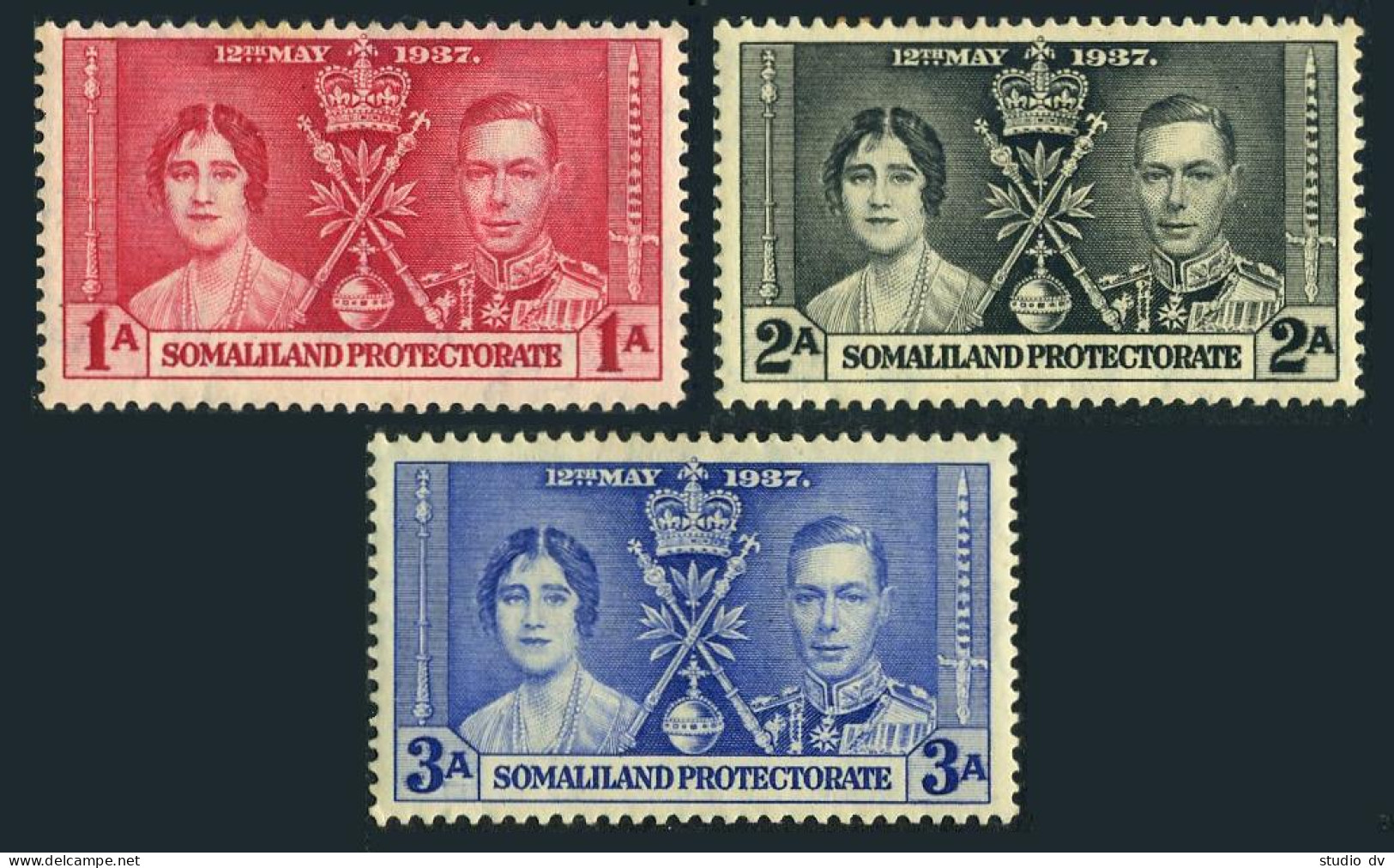Somaliland 81-83,hinged.Mi 74-76. Coronation 1937:Queen Elizabeth,King George VI - Mali (1959-...)