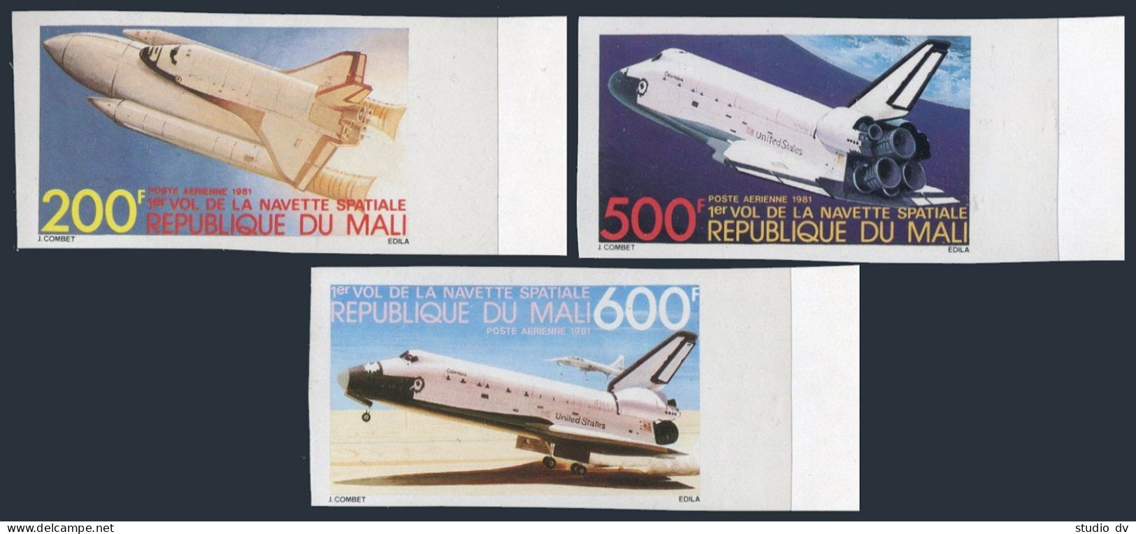 Mali C430-C432 Imperf, MNH. Michel 872B-874B. Columbia Space Shuttle, 1981. - Mali (1959-...)