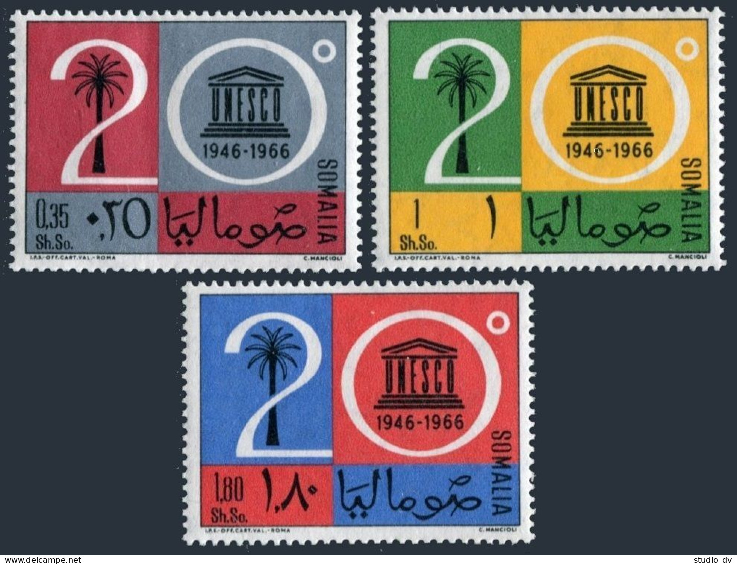 Somalia 299-301, MNH. Michel 96-98. UNESCO, 20th Ann. 1966. Emblem. - Mali (1959-...)