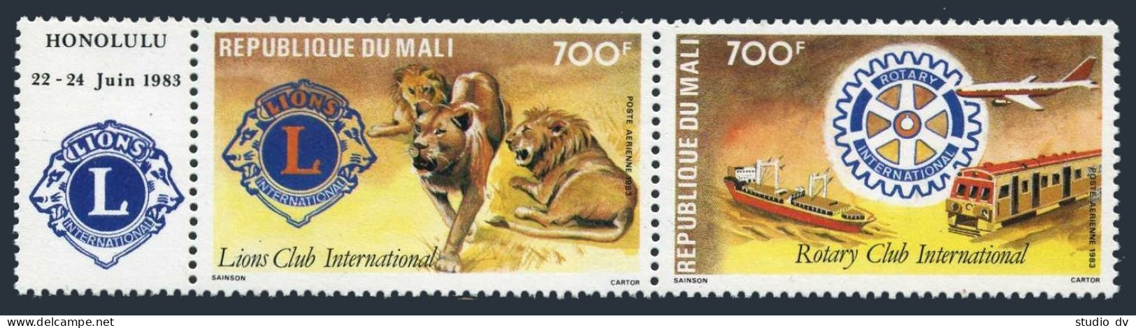 Mali C478 Ab Pair/label, MNH. Mi 962-963. Lions, Rotary-1983. Ship, Train,Plane. - Mali (1959-...)