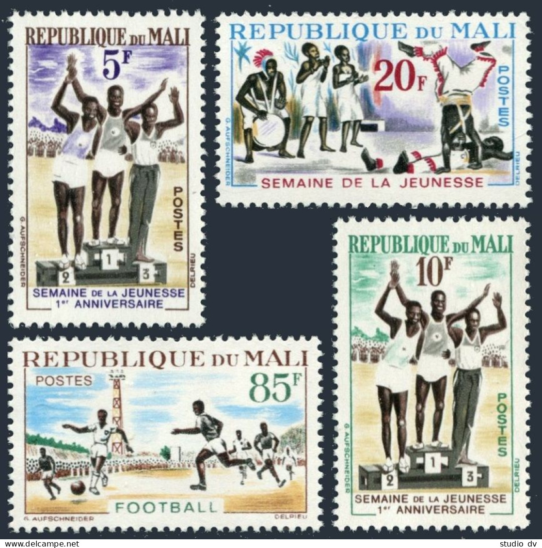Mali 48-51,MNH.Michel 65-68. Youth Week 1963. 800-meter Race, Acrobatic, Soccer. - Mali (1959-...)