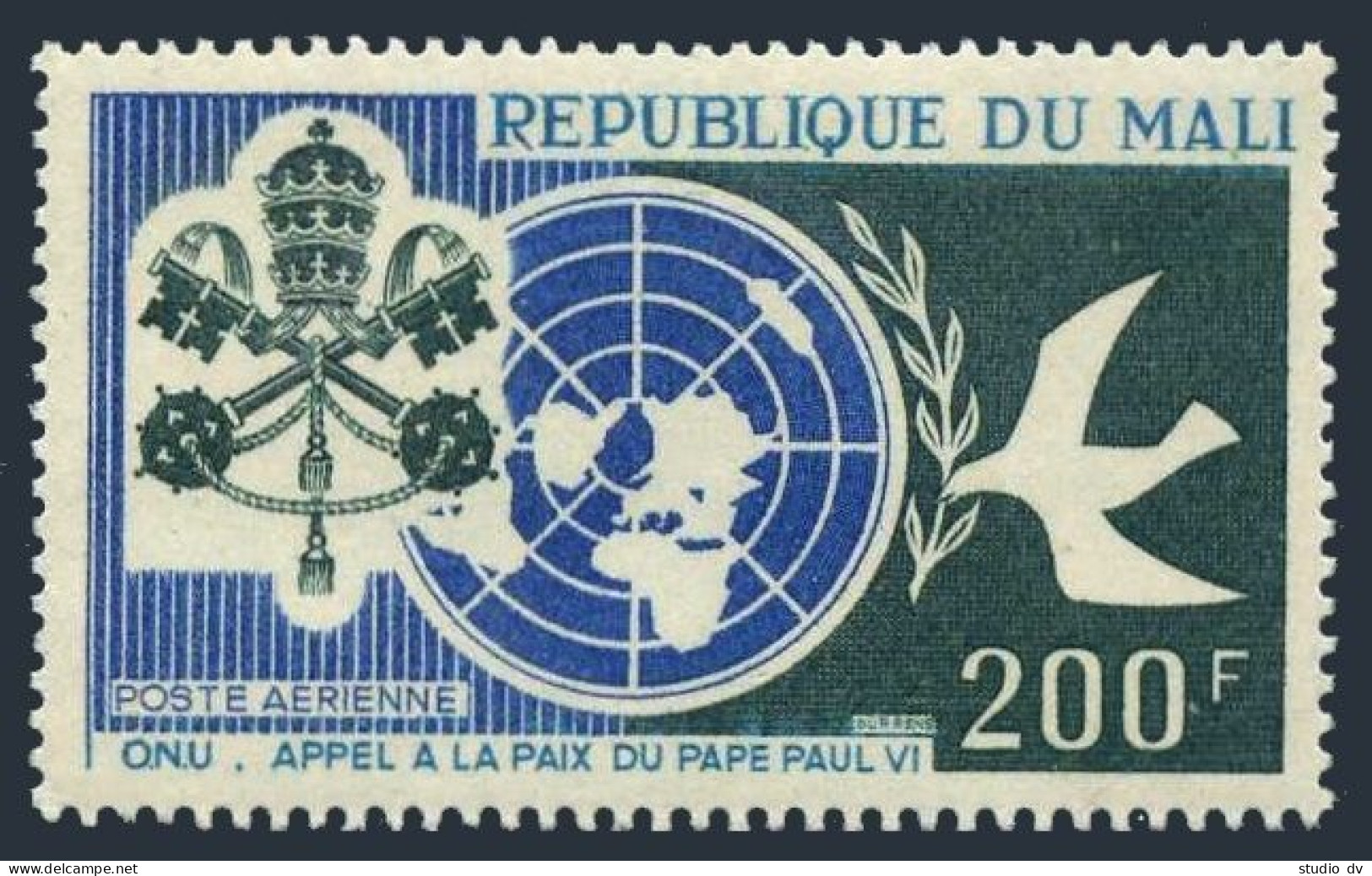 Mali C36, MNH. Mi 131. Visit Of Pope Paul VI To UN,1965. Papal Arms, Peace Dove. - Mali (1959-...)