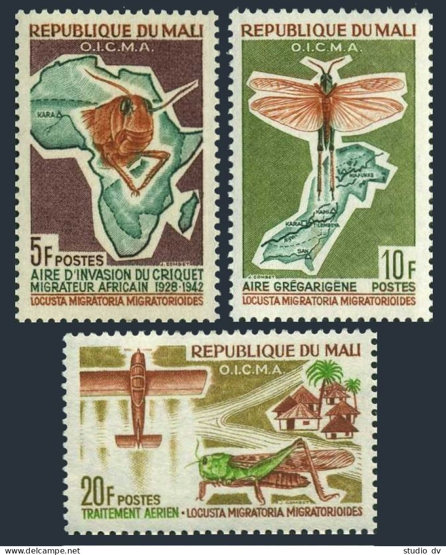 Mali 58-60,MNH.Michel 83-85. Anti-locust Campaign, 1964. Map. - Mali (1959-...)