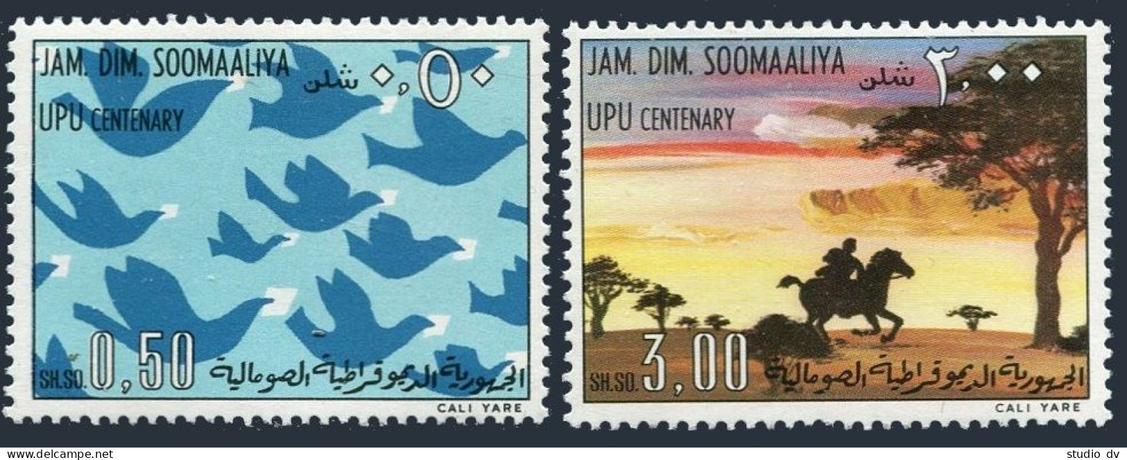 Somalia 414-415, MNH. Michel 217-218. UPU-100, 1974. Carrier Pigeons,Post Rider. - Mali (1959-...)