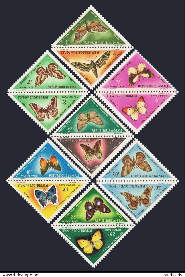 Mali J7-J20a Pairs, MNH. Michel P7-P20. Due Stamps 1964. Butterflies, Moths. - Mali (1959-...)