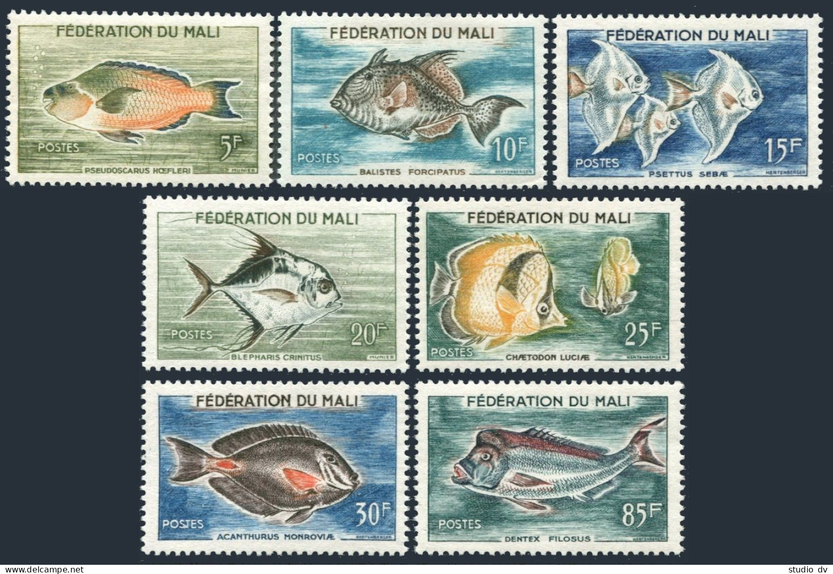 Mali 2-8, Hinged. Michel 6-12. Fish 1960. - Mali (1959-...)