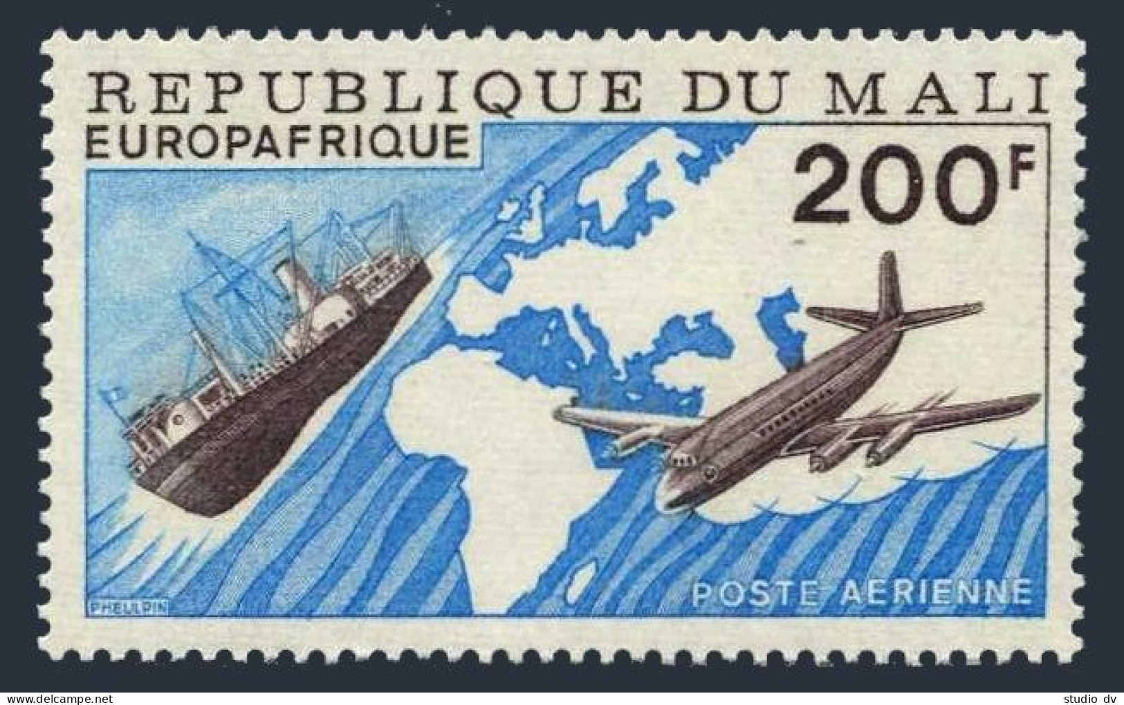 Mali C289, MNH. Michel 552. EUROPAFRICA 1976. Ship, Plane, Map. - Mali (1959-...)