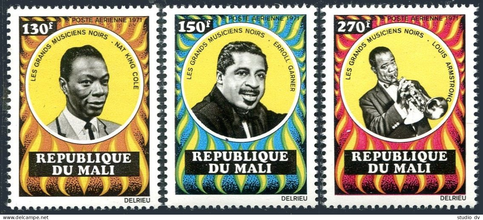 Mali C137-C139, MNH. Mi 298-300. Famous American Black Musicians, 1971. Nat Cole - Mali (1959-...)