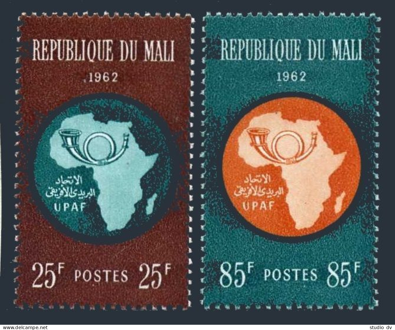 Mali 36-37,MNH.Michel 51-52. African Postal Union, 1962. Map, Post Horn. - Mali (1959-...)