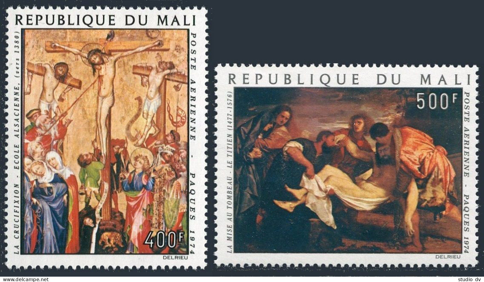 Mali C216-C217, MNH. Michel 431-432. Easter 1974, Alsatian School, Titian. - Mali (1959-...)