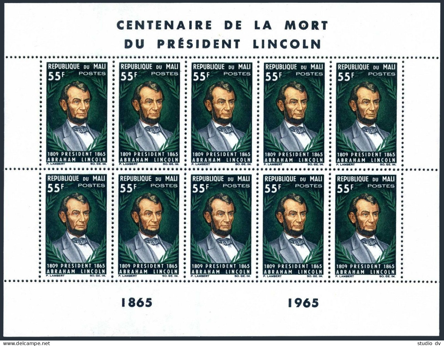 Mali 72a-73a Sheets,MNH.Mi 103-104. Abraham Lincoln,Centenary Of The Death,1965. - Mali (1959-...)