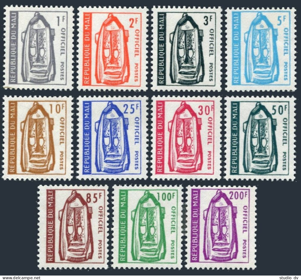 Mali O1-O11, MNH. Michel D12-D11. Official Stamps 1961. Dogon Mask. - Mali (1959-...)