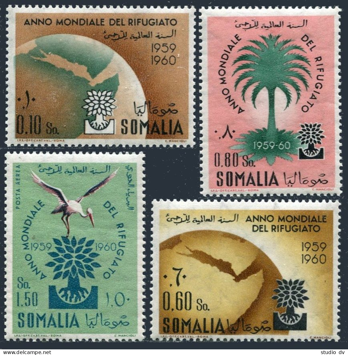 Somalia 239-241,C67, MNH. Mi 372-375. World Refugee Year WRY-1960. Globe, Stork. - Mali (1959-...)