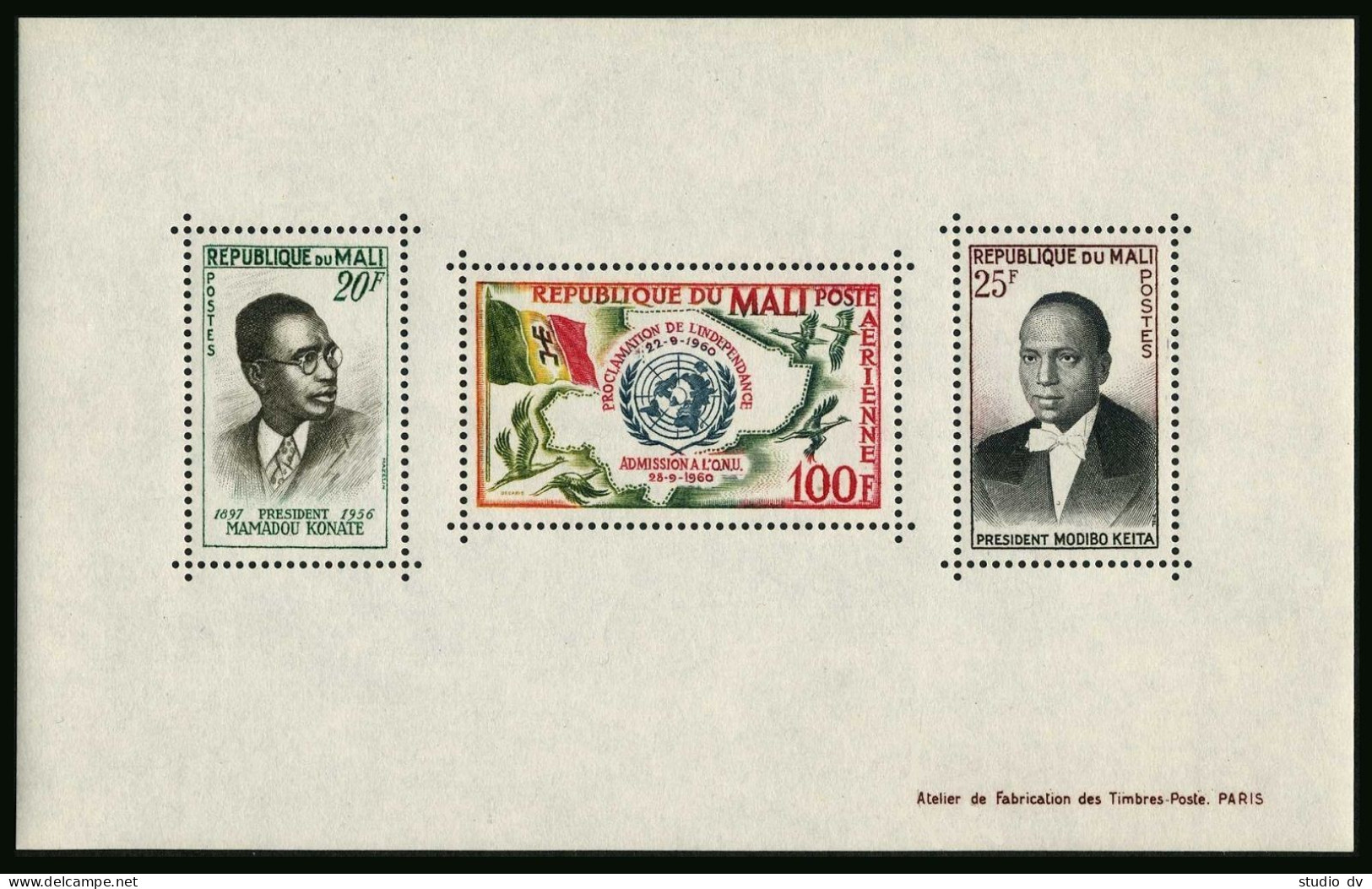 Mali C11a Sheet,MNH.Michel Bl.1. Admission Of UN,1961.Presidents,Birds, - Mali (1959-...)