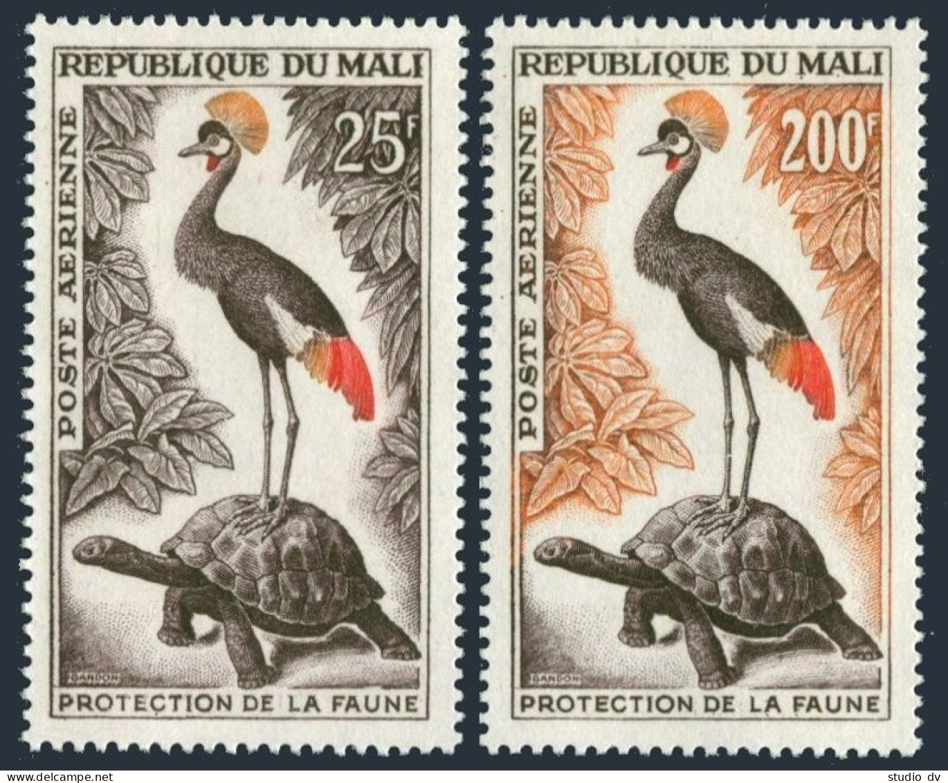 Mali C19-C20,MNH.Michel 75-76. Crowned Crane & Giant Tortoise.1963. - Mali (1959-...)