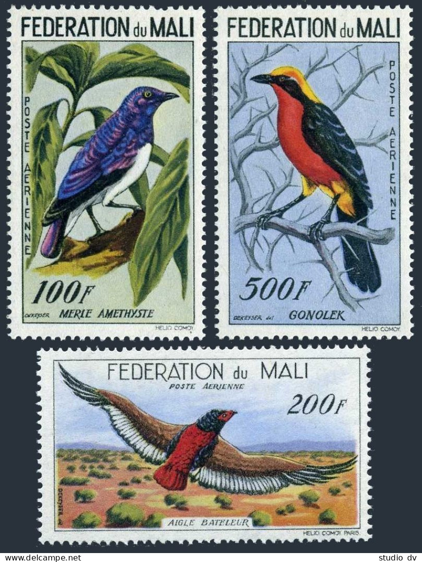 Mali C2-C4,MNH.Michel 3-5. Birds 1960.Amethyst Starling,Bateleur Eagle,Shrike. - Mali (1959-...)