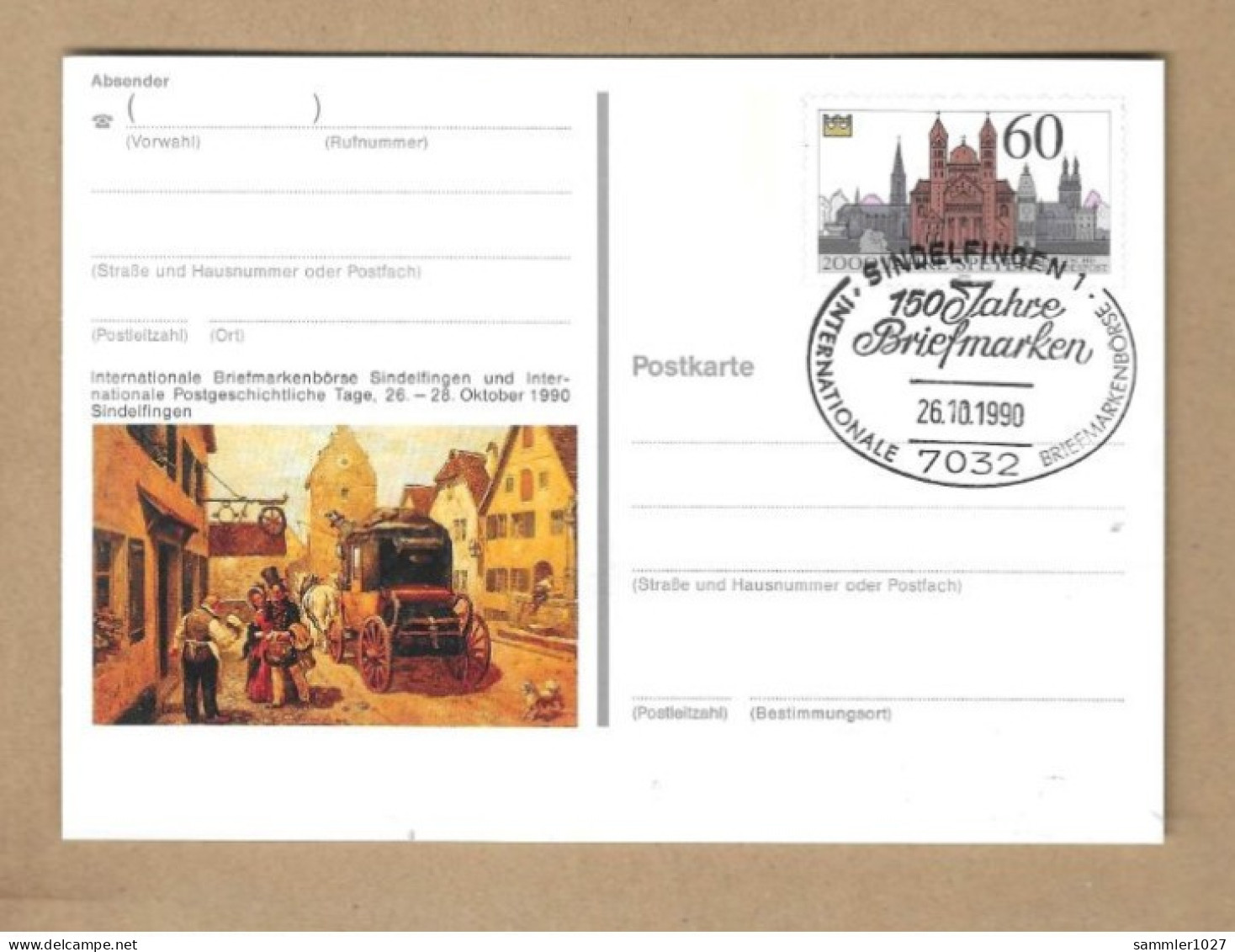 Los Vom 19.05 -  Ganzsaxhe-Postkarte Aus Sindelfingen 1990 - Covers & Documents