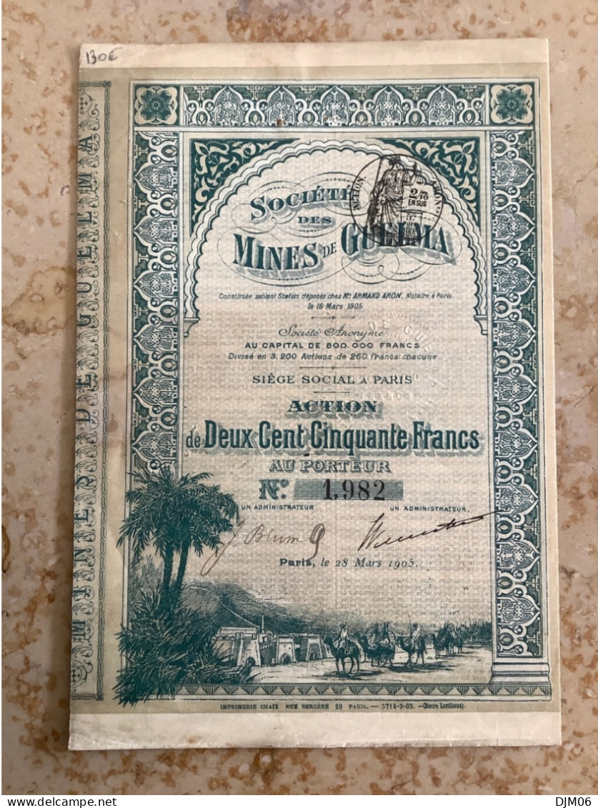 ALGÉRIE: Action De 1905 " Société Des Mines De GELMA " RRR - Mijnen