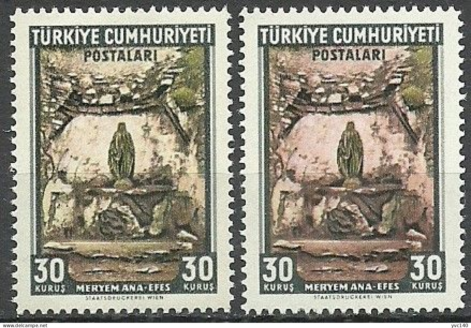 Turkey; 1962 Virgin Mary 30 K. "Color Tone Variety" - Ongebruikt