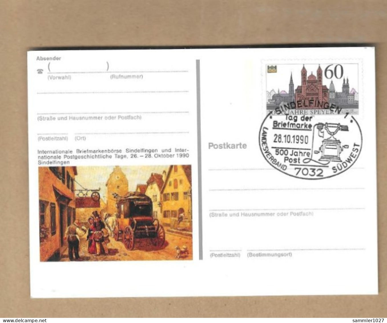 Los Vom 19.05 -  Ganzsaxhe-Postkarte Aus Sindelfingen 1990 - Lettres & Documents