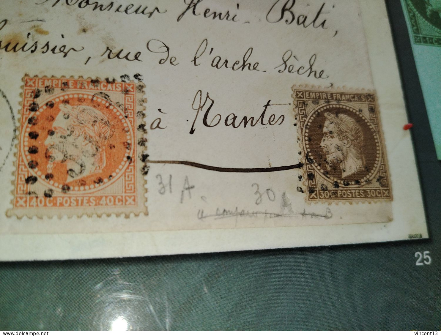 Lettre Chargée 1872 St Brieuc  France No 30 Et 31 - 1863-1870 Napoleon III With Laurels