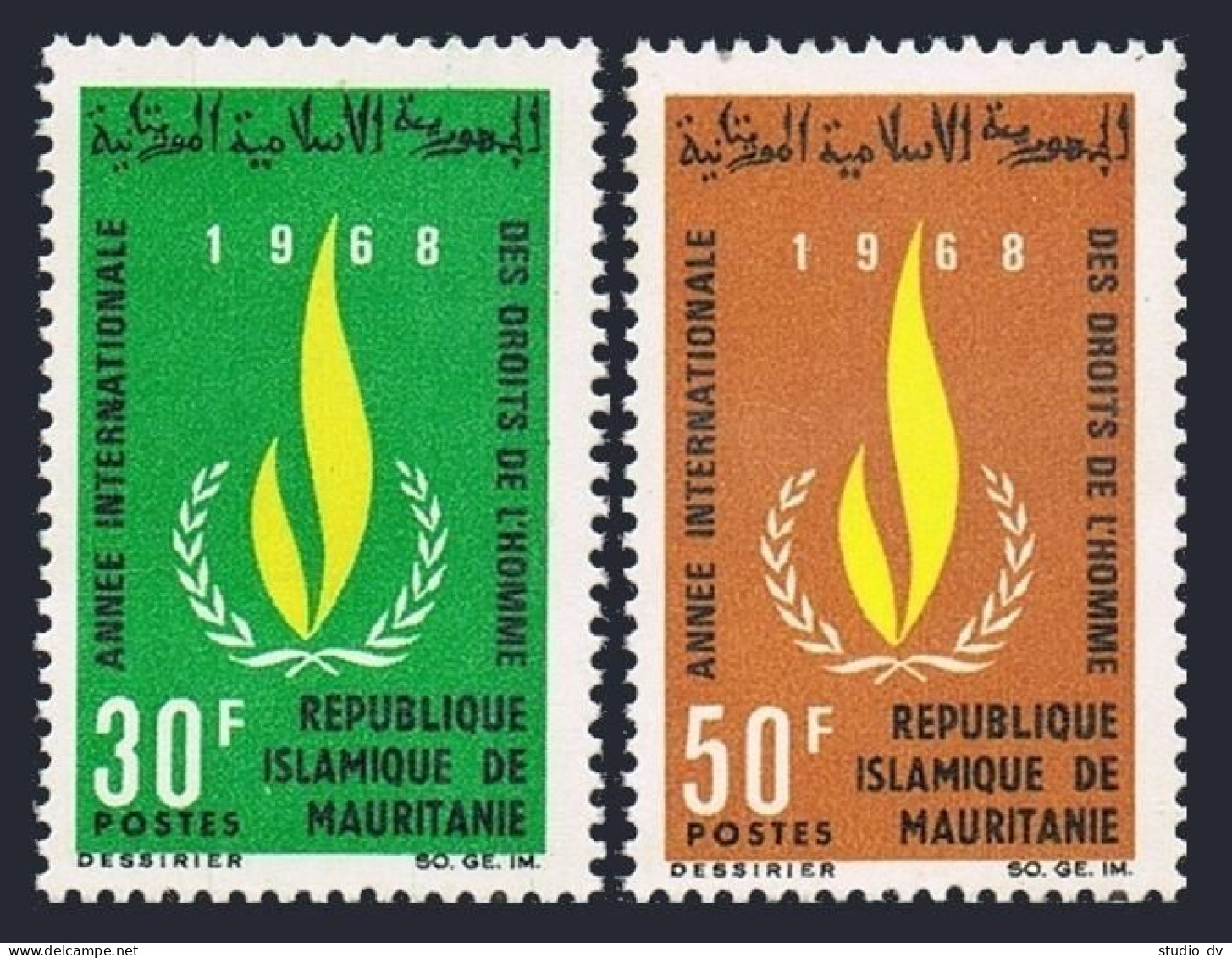 Mauritania 244-245, MNH. Michel 331-332. Human Rights Year IHRY-1968. Flame. - Mauritanië (1960-...)