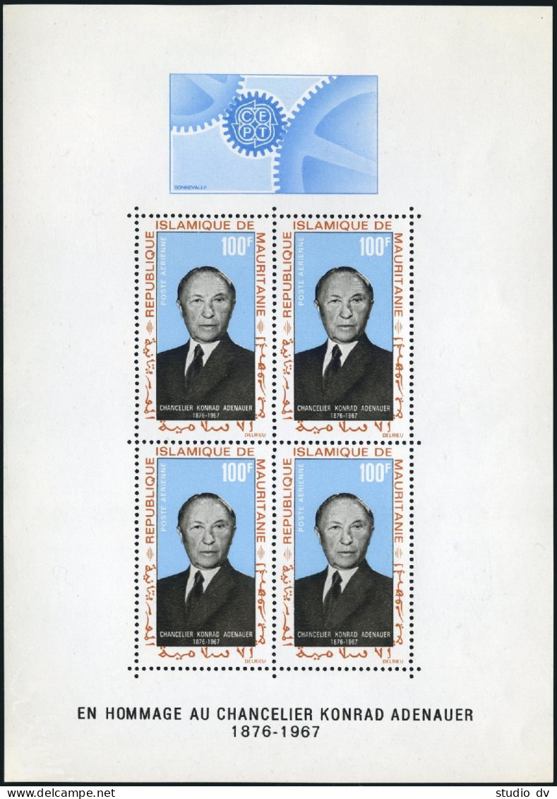 Mauritania C71a,hinged.Mi 333 Bl.4. Konrad Adenauer,chancellor Of Germany,1968. - Mauritania (1960-...)