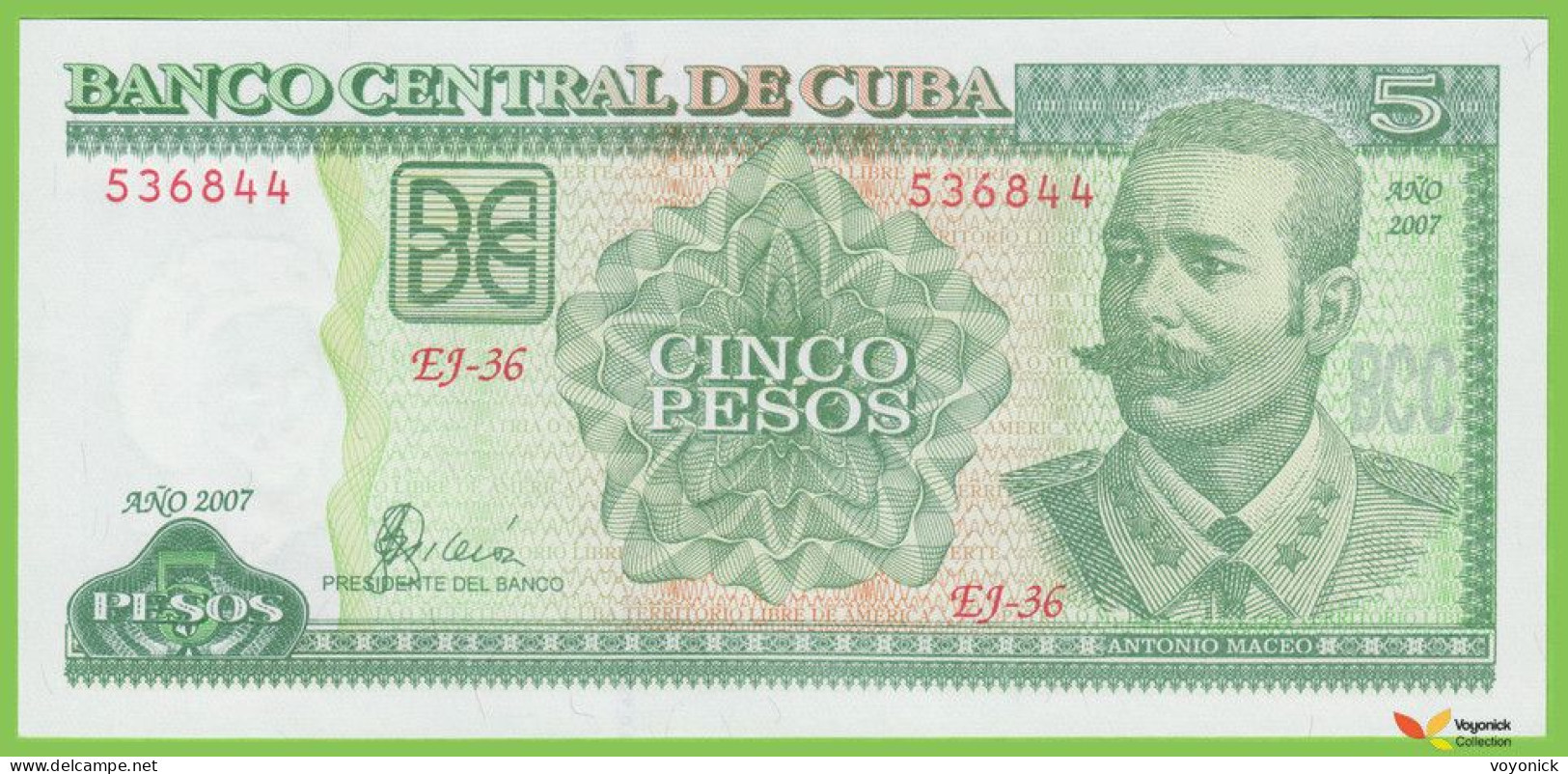 Voyo CUBA 5 Pesos 2007 P116j B904j EJ-36 UNC - Cuba