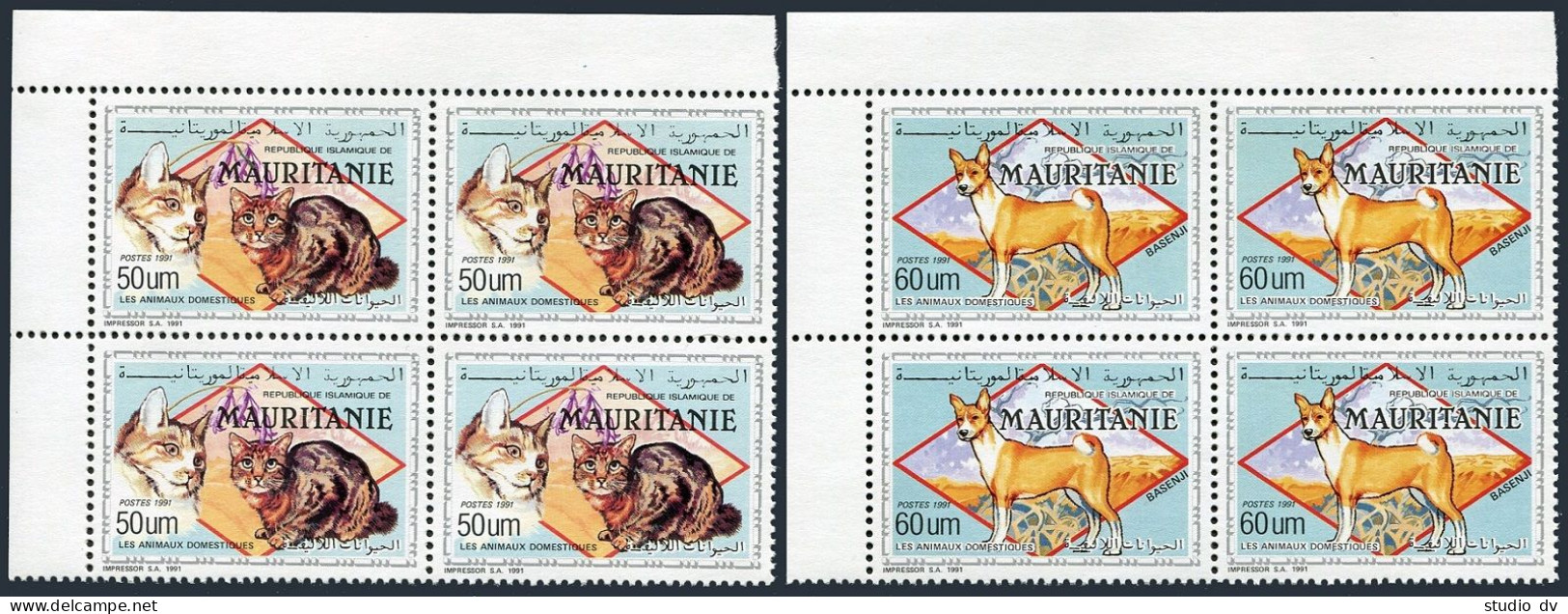 Mauritania 693-693A Blocks/4,MNH.Michel 999-1000. Cats,Dog,1991. - Mauritania (1960-...)