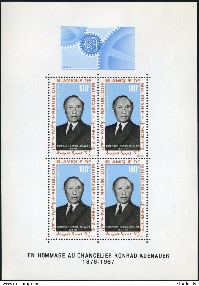 Mauritania C71a, MNH. Mi 333 Bl.4. Konrad Adenauer, Chancellor Of Germany, 1968. - Mauritania (1960-...)