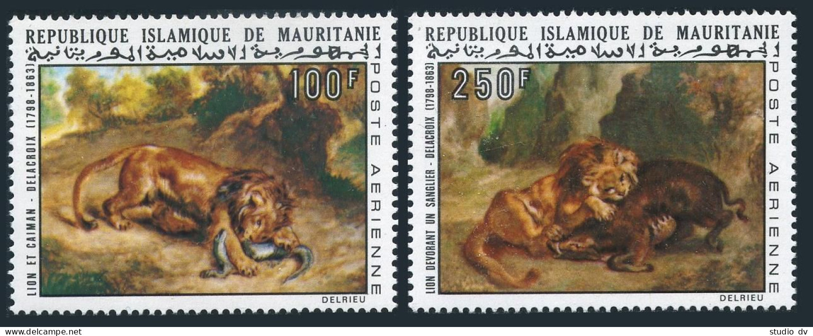 Mauritania C131-C132, MNH. Mi 452-453. Paintings By Delacroix, 1973. Lion,Caiman - Mauritanie (1960-...)