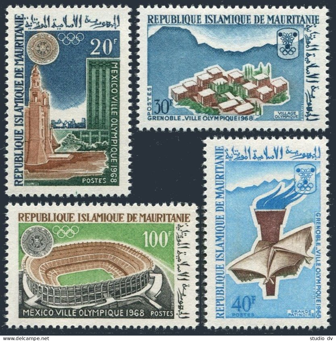 Mauritania 221-224,MNH.Mi 300-303. Olympics Grenoble-1968,Mexico-1968.Stadiums. - Mauritanie (1960-...)