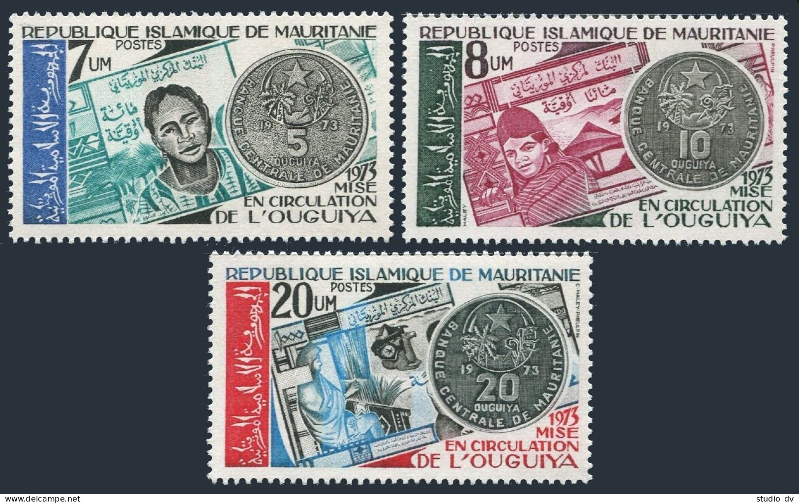 Mauritania 318-320,MNH.Michel 495-497. Currency Reform,1974.Coins,banknotes. - Mauritanie (1960-...)