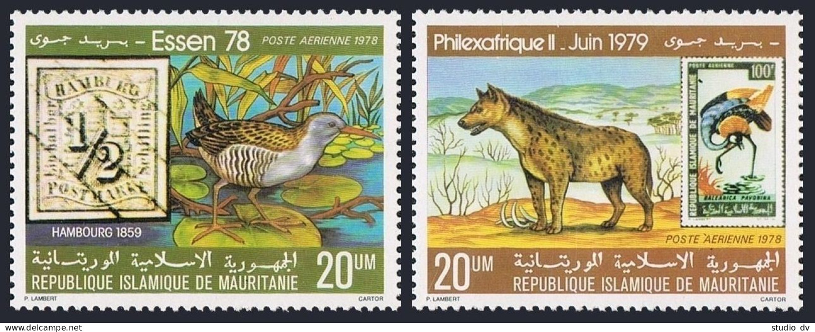 Mauritania C185-C186, MNH. Michel 613-614. ESSEN-1978. Hyena, Wading Bird. - Mauritania (1960-...)