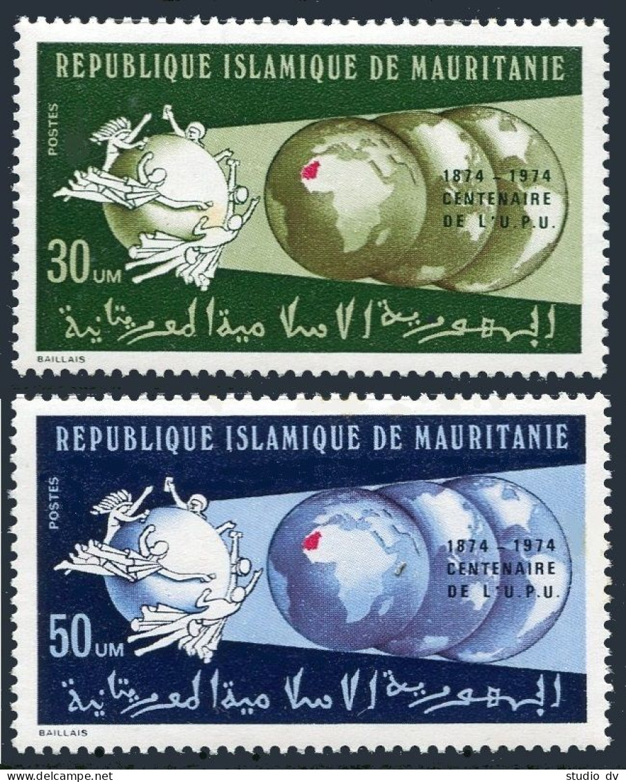 Mauritania 316-317, MNH. Michel 493-494. UPU-100, 1974. Globe. - Mauritanie (1960-...)